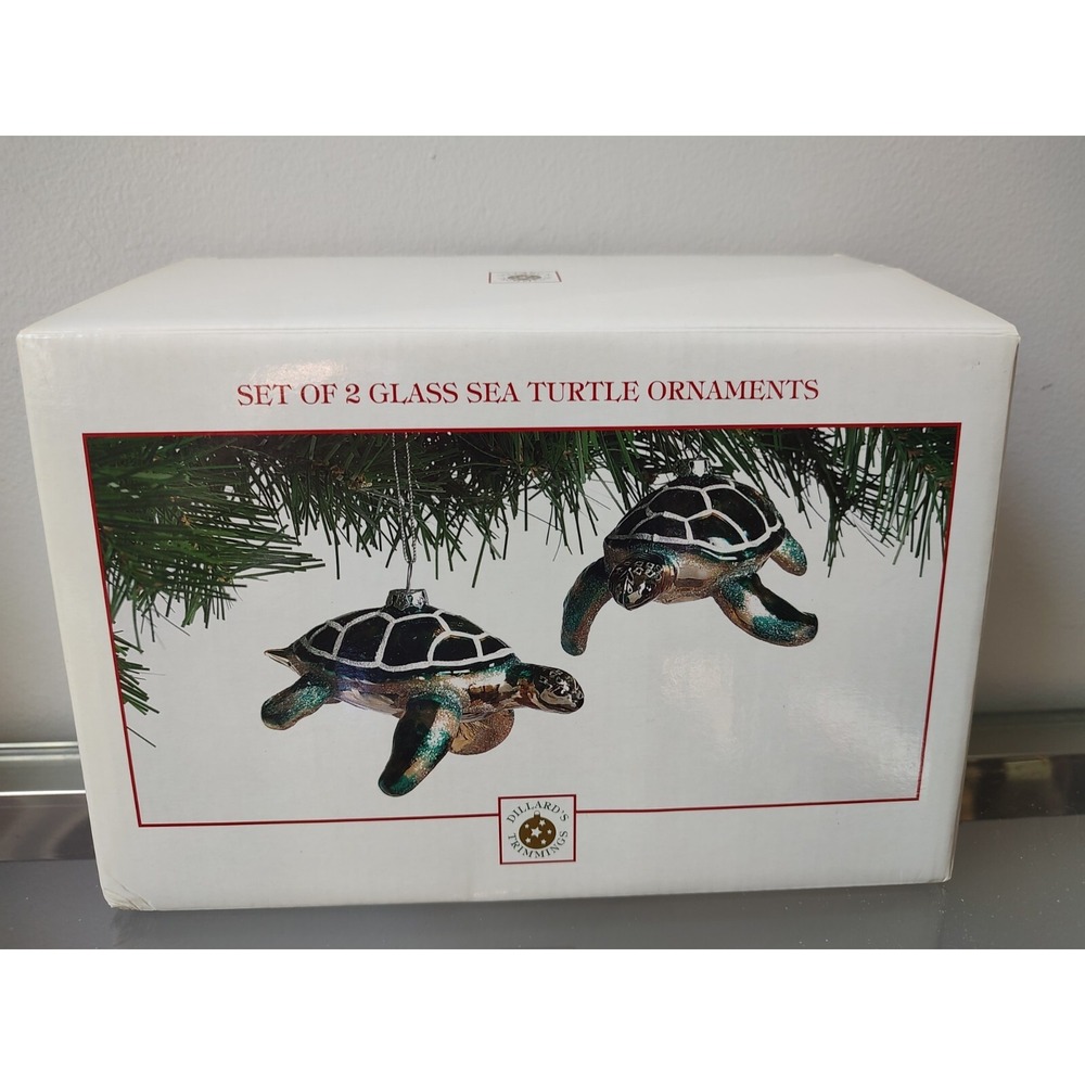 Dillards Trimmings glass sea turtle ornament set of 2 Christmas